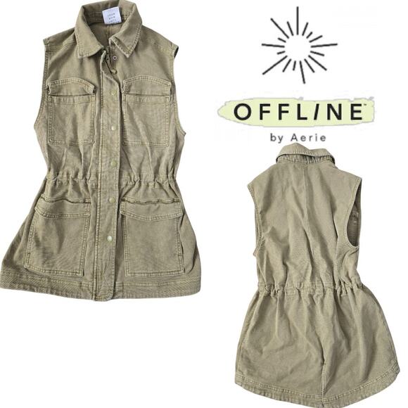 Offline by Aerie Military Vest Jacket Women's Size: XS Green Cargo Snaps - Picture 7 of 7